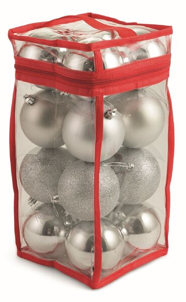 Set 16 Palle di Natale Ø8 cm in Plastica con Borsa Argento