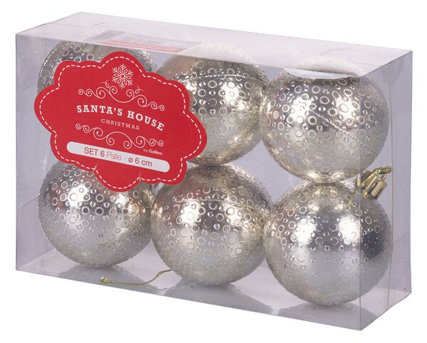 Set 6 Palle di Natale Ø6 cm in Plastica Oro
