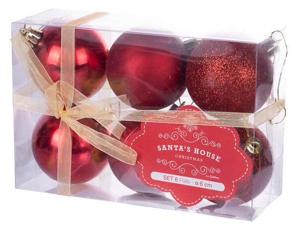 Set 6 Palle di Natale Ø6 cm in Plastica Rosso