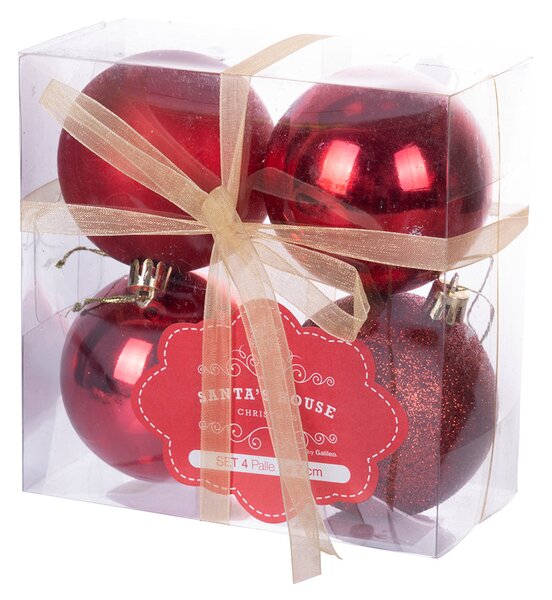 Set 4 Palle di Natale Ø7 cm in Plastica Rosso