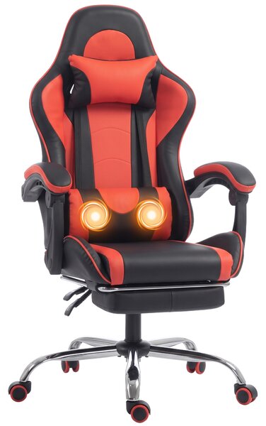HOMCOM Sedia Gaming Ergonomica Massaggiante con Cuscino Lombare Regolabile, Finta Pelle, Poggiapiedi, Rosso | Aosom Italy