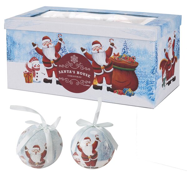 Set 14 Palle di Natale Ø7,5 cm in Polyfoam con Box Babbo Natale con Sacco Regali