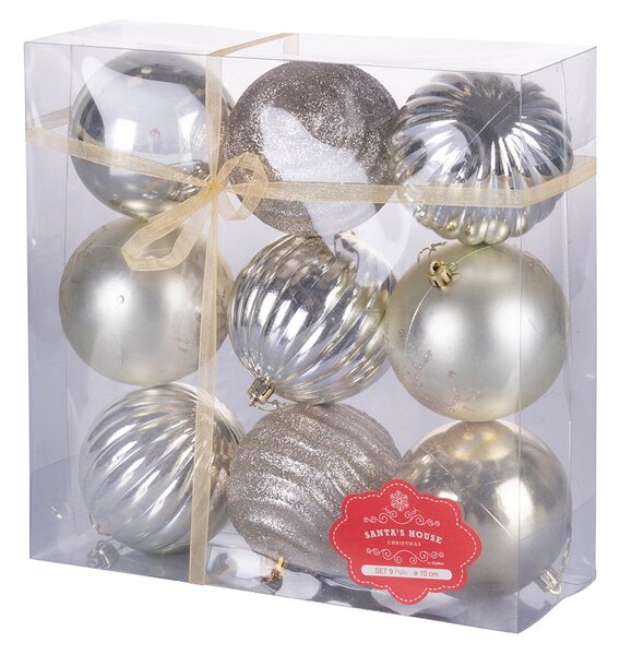 Set 9 Palle di Natale Ø10 cm in Plastica Oro