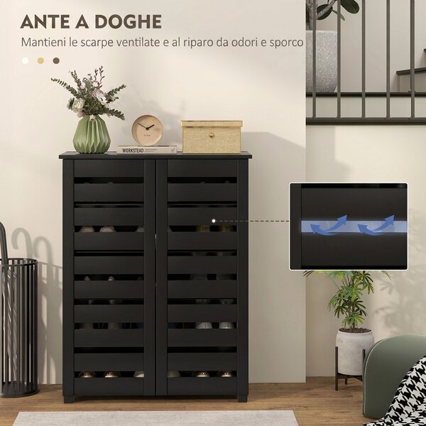 HOMCOM Mobile Scarpiera a 5 Livelli con 4 Ripiani Regolabili e Ante a Doghe, in Legno, 76x33Px98 cm, Nero | Aosom Italy