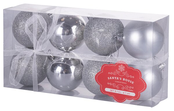 Set 8 Palle di Natale Ø7 cm in Plastica Argento