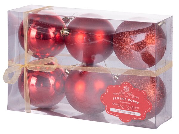 Set 6 Palle di Natale Ø6 cm in Plastica Rosso