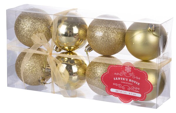 Set 8 Palle di Natale Ø7 cm in Plastica Oro