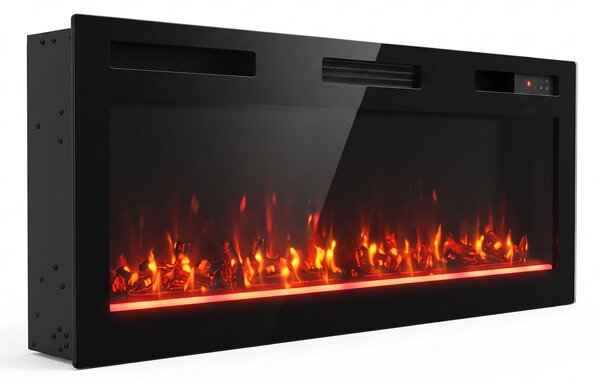 HOMCOM 102 cm Camino Elettrico da Incasso/Parete/Terra Ultrasottile 8.3 cm con Telecomando, 900/1800W, Timer, 35㎡ Nero | Aosom Italy