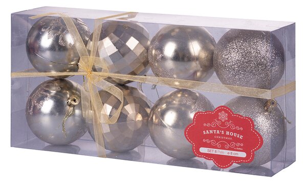 Set 8 Palle di Natale Ø8 cm in Plastica Champagne