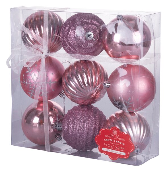 Set 9 Palle di Natale Ø10 cm in Plastica Rosa