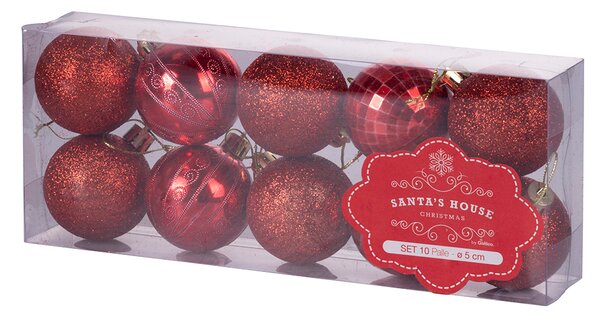 Set 10 Palle di Natale Ø5 cm in Plastica Rosso