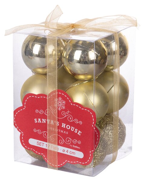 Set 12 Palle di Natale Ø4 cm in Plastica Oro