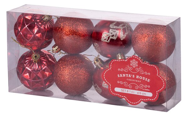 Set 8 Palle di Natale Ø6 cm in Plastica Rosso