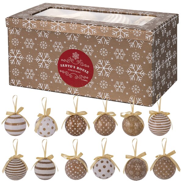Set 14 Palle di Natale Ø7,5 cm in Polyfoam con Box Bianco e Oro