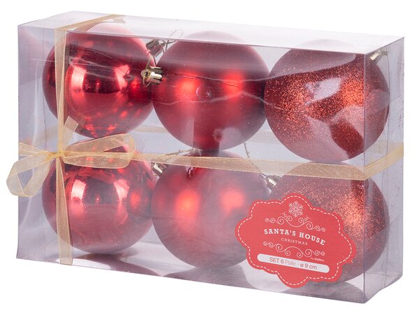 Set 6 Palle di Natale Ø6 cm in Plastica Rosso