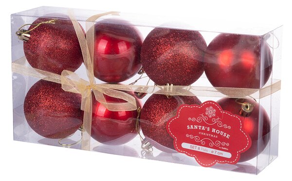 Set 8 Palle di Natale Ø7 cm in Plastica Rosso