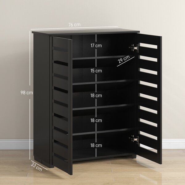 HOMCOM Mobile Scarpiera a 5 Livelli con 4 Ripiani Regolabili e Ante a Doghe, in Legno, 76x33Px98 cm, Nero | Aosom Italy