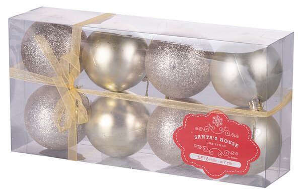 Set 8 Palle di Natale Ø7 cm in Plastica Champagne