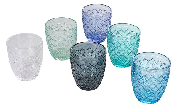 Set 6 Bicchieri Acqua Castle Ocean in Vetro VdE Tivoli 1996 Blu