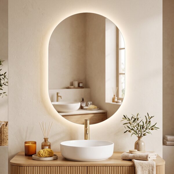 HOMCOM Specchio da Bagno LED 60x90cm, Senza Cornice, 3 Colori Dimmerabili | Aosom Italy