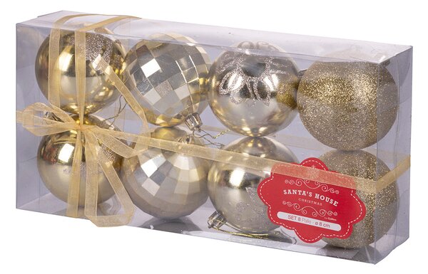 Set 8 Palle di Natale Ø8 cm in Plastica Oro