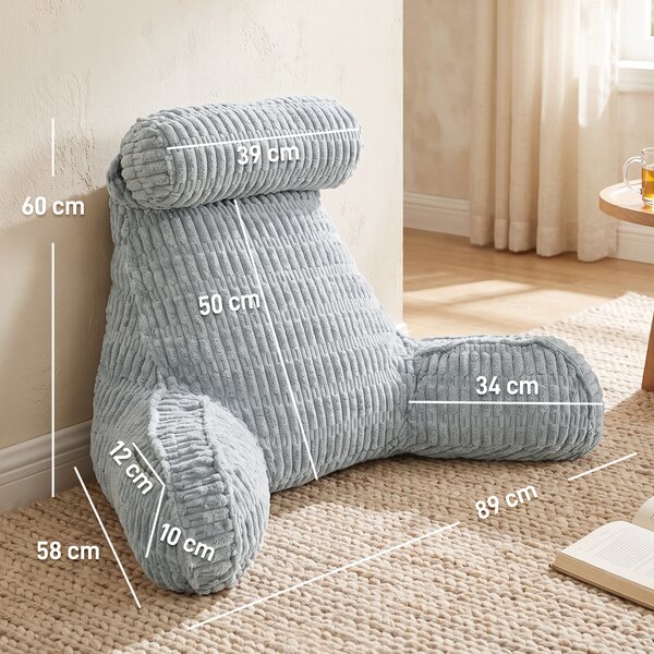 HOMCOM Cuscino da Lettura con Braccioli e Tasche, Grande, Grigio Chiaro | Aosom Italy