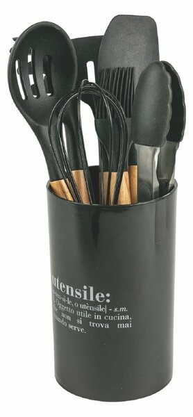 Set Utensili da Cucina 8 Pezzi in Silicone e Legno VdE Tivoli 1996 Nero