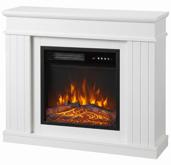 HOMCOM Camino Elettrico da Terra/Incasso con Cornice per TV 38'', 1800W, Effetto Fiamma 3D, Funzione Memory, Bianco | Aosom Italy