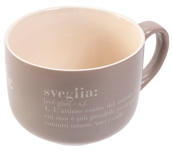 Tazza "sveglia e buongiorno" 11,5x8,5x6,8 cm in Gres VdE Tivoli 1996 Grigio e Bianco