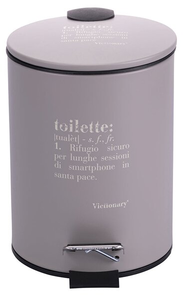 Pattumiera "Toilette" 3 Litri Ø17x23,5 cm in Plastica VdE Tivoli 1996 Tortora