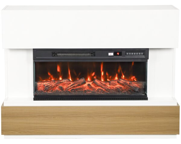 HOMCOM 117cm Camino Elettrico da Terra/Incasso a 3 Lati con Cornice per TV 55'', 900/1800W, 12 Colori Fiamma 3D, Bianco | Aosom Italy