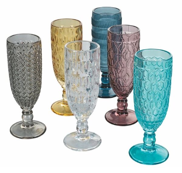 Set 6 Bicchieri da Champagne Geometrie in Vetro VdE Tivoli 1996 6 Colori Differenti