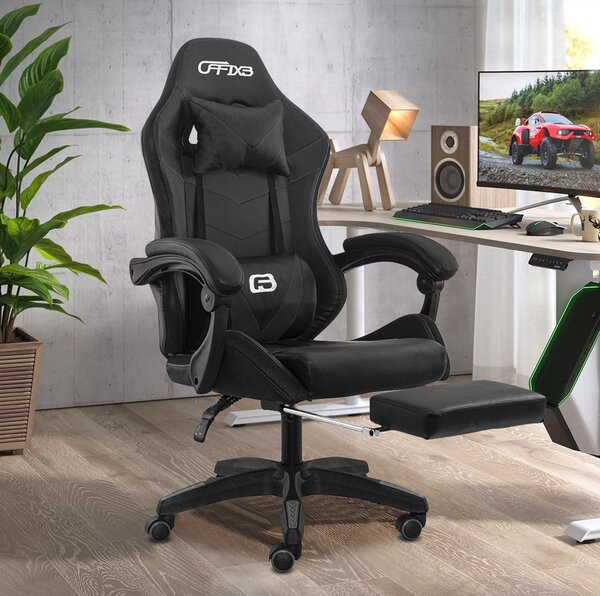 Sedia Gaming con Poggiapiedi in Similpelle Nero