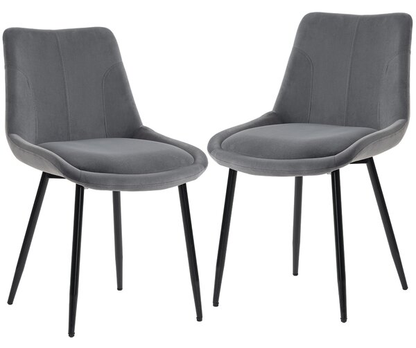HOMCOM Set 2 Sedie da Pranzo in Velluto per Cucina, Grigio Scuro | Aosom Italy