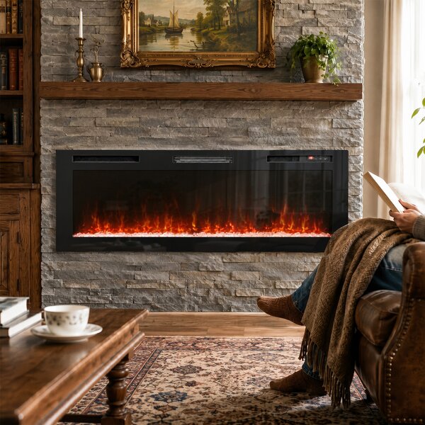 HOMCOM 153 cm Camino Elettrico da Incasso/Parete/Terra Ultrasottile 8.3 cm con Telecomando, 900/1800W, Timer, 35㎡ Nero | Aosom Italy