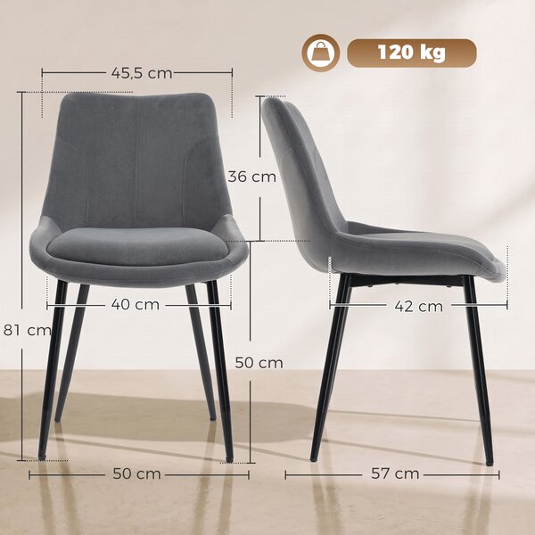 HOMCOM Set 2 Sedie da Pranzo in Velluto per Cucina, Grigio Scuro | Aosom Italy