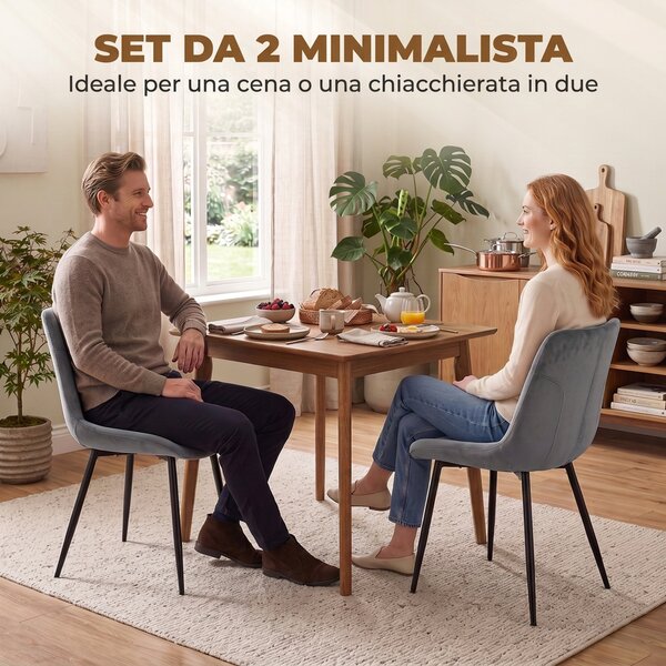 HOMCOM Set 2 Sedie da Pranzo in Velluto per Cucina, Grigio Scuro | Aosom Italy