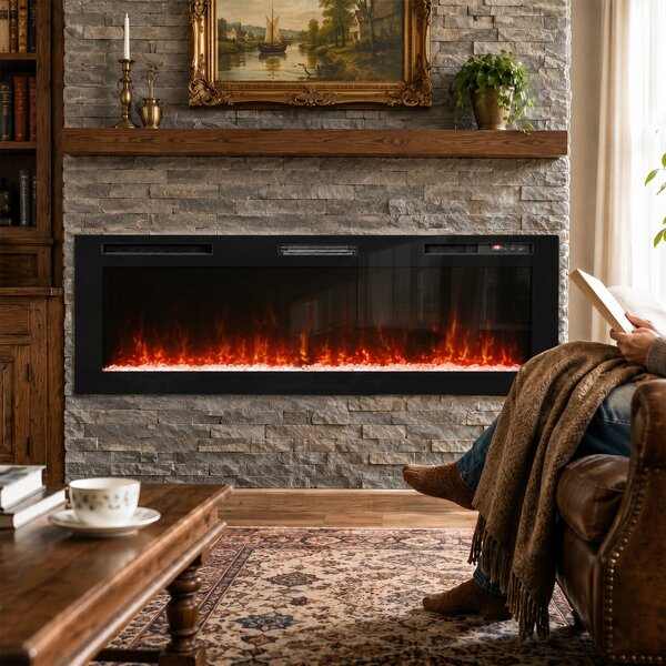 HOMCOM 173 cm Camino Elettrico da Incasso/Parete/Terra Ultrasottile 8.3 cm con Telecomando, 900/1800W, Timer, 35㎡ Nero | Aosom Italy