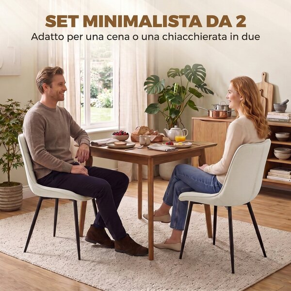 HOMCOM Set 2 Sedie da Pranzo in Velluto per Cucina, Bianco Crema | Aosom Italy