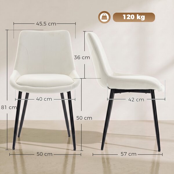 HOMCOM Set 2 Sedie da Pranzo in Velluto per Cucina, Bianco Crema | Aosom Italy