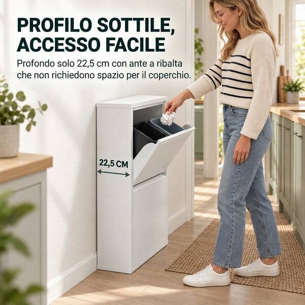 HOMCOM Pattumiera Differenziata a Ribalta 4x15L in Acciaio, 4 Secchi Rimovibili, Chiusura Ammortizzata, Bianco | Aosom Italy