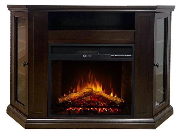 Camino Elettrico da Pavimento Effetto Fiamma 126x78x83 cm 900W/1800W in Legno Noce