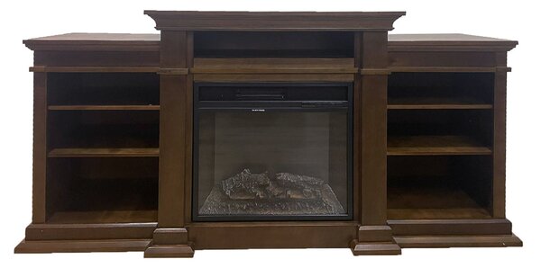 Camino Elettrico da Pavimento Effetto Fiamma 179x48x85 cm 900W/1800W in Legno Noce