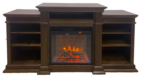 Camino Elettrico da Pavimento Effetto Fiamma 179x48x85 cm 900W/1800W in Legno Noce