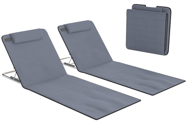 Outsunny Set 2 P.zi Materassini da Spiaggia Pieghevoli, Tappetini Portatili Schienale Regolabile e Borsa, 48x134x36-45cm|Aosom