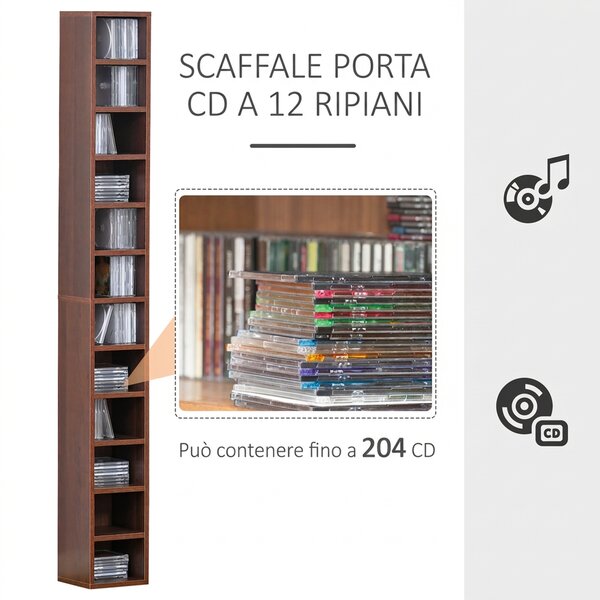 HomCom Mobiletto Colonna Scaffalatura per CD Libreria archiviazione per Dvd da Parete con Mensole in Legno 