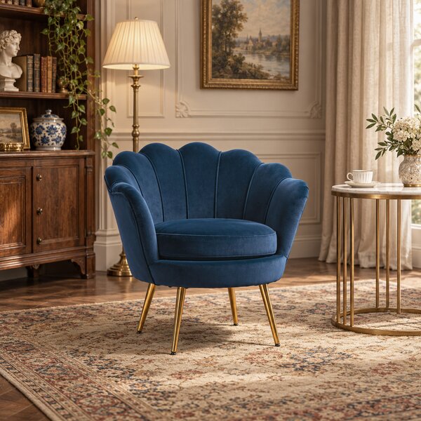 HOMCOM Poltrona Vintage di Design in Velluto Blu per Soggiorno e Camera con Schienale Alto Comfort 75x63x73cm Elegante e Resistente|Aosom