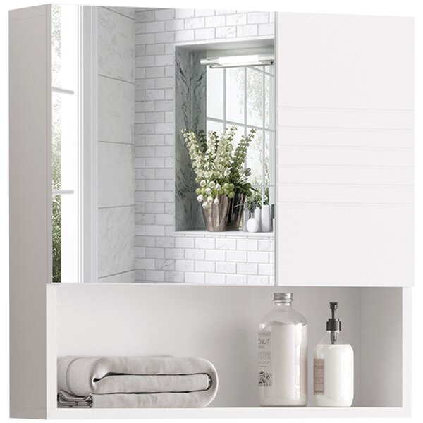 Kleankin Armadietto Specchiera Bagno, Mobiletto Bagno Pensile con Fissaggio a Muro, 54x15x55cm, Bianco|Aosom