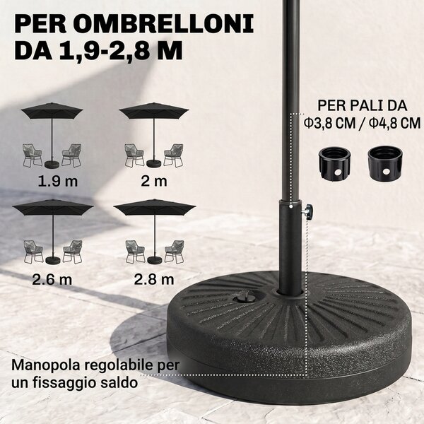 Outsunny Base per Ombrellone da Giardino con Palo Centrale Φ3.8cm e 4.8cm, HDPE Nero|Aosom