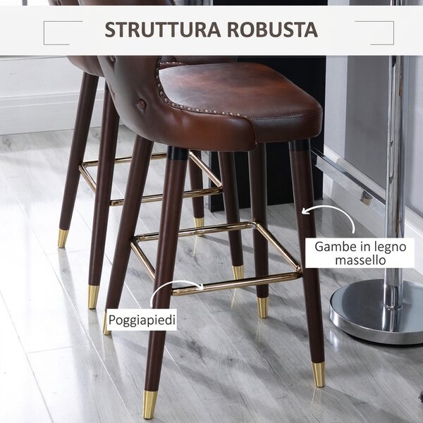 HOMCOM Sgabelli Alti da Bar con Schienale Ergonomico in Stile Industrial Set 2 Marrone e Oro Cucina, Bar, Ristorante|Aosom